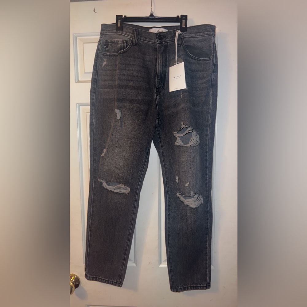 Kancan washed black distressed straight jeans